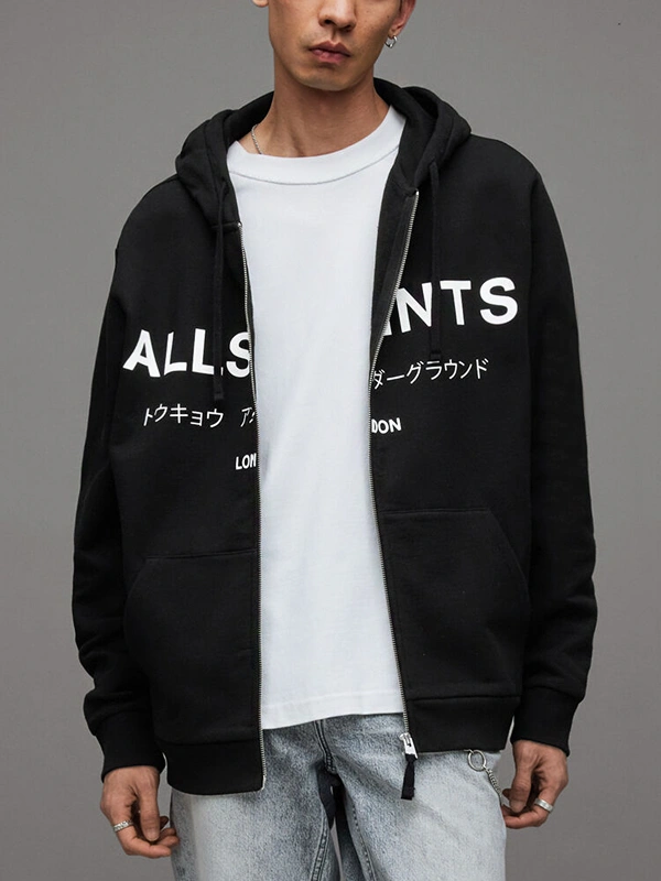 All Saints Underground Oversized Zip-Up Hoodie Black