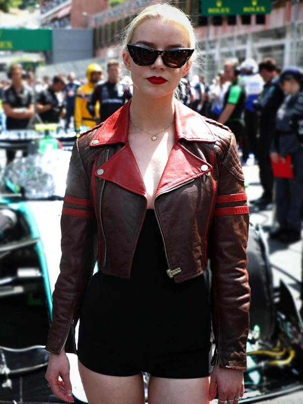 Anya Taylor Joy F1 GP Monaco Cropped Leather Jacket