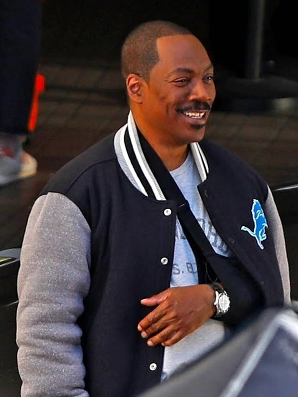 Beverly Hills Cop 4 Eddie Murphy Black and Grey Varsity Jacket