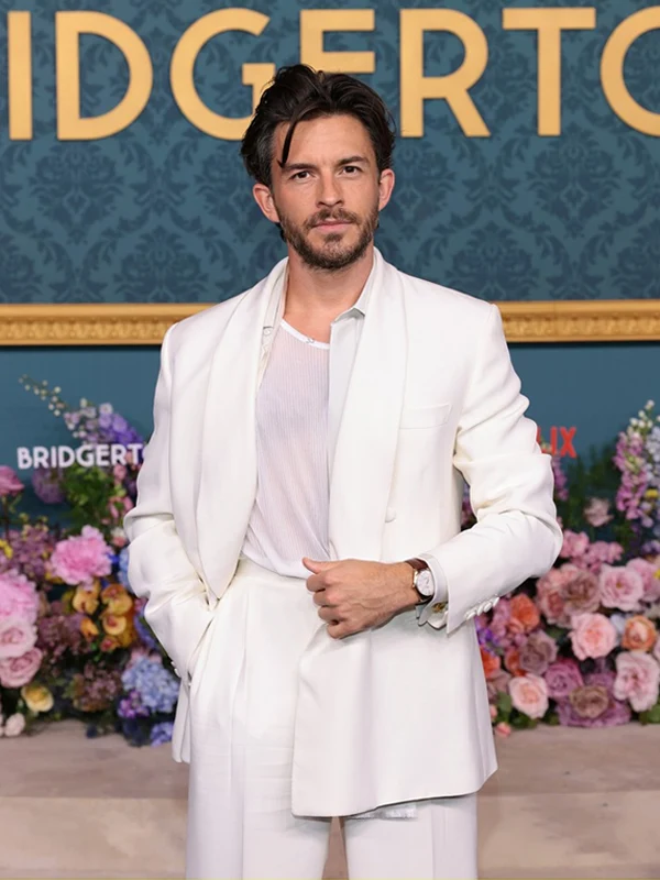 Bridgerton Premiere White Suit Jonathan Bailey