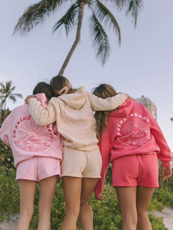 Chasing Sunset Hoodie Pink Palm Puff