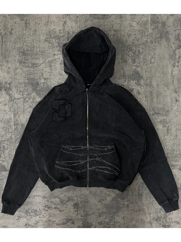 Ditch Barbed Wire Black Zip-Up Hoodie