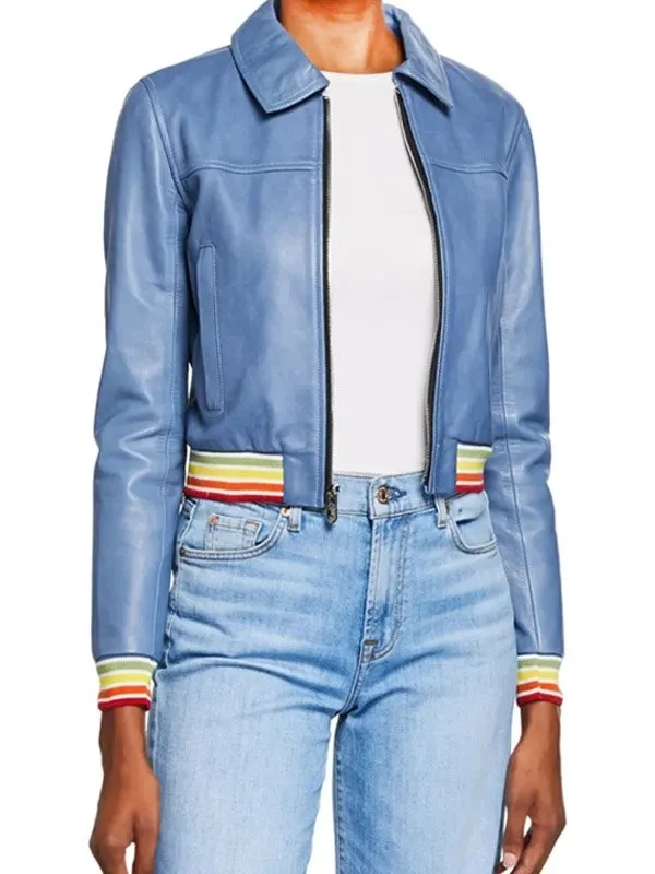 Evil Kristen Bouchard Blue Bomber Leather Jacket