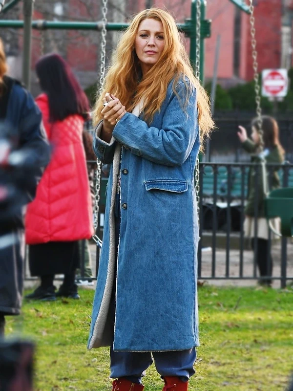 It Ends With Us 2024 Denim Shearling Coat