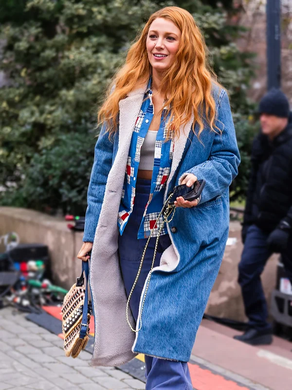 It Ends With Us Blake Lively Blue Denim Shearling Coat