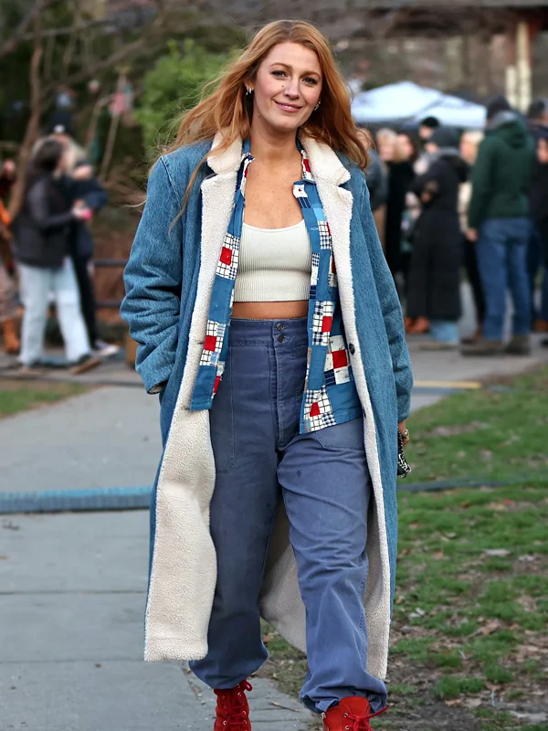 It Ends With Us Blake Lively Denim Shearling Coat