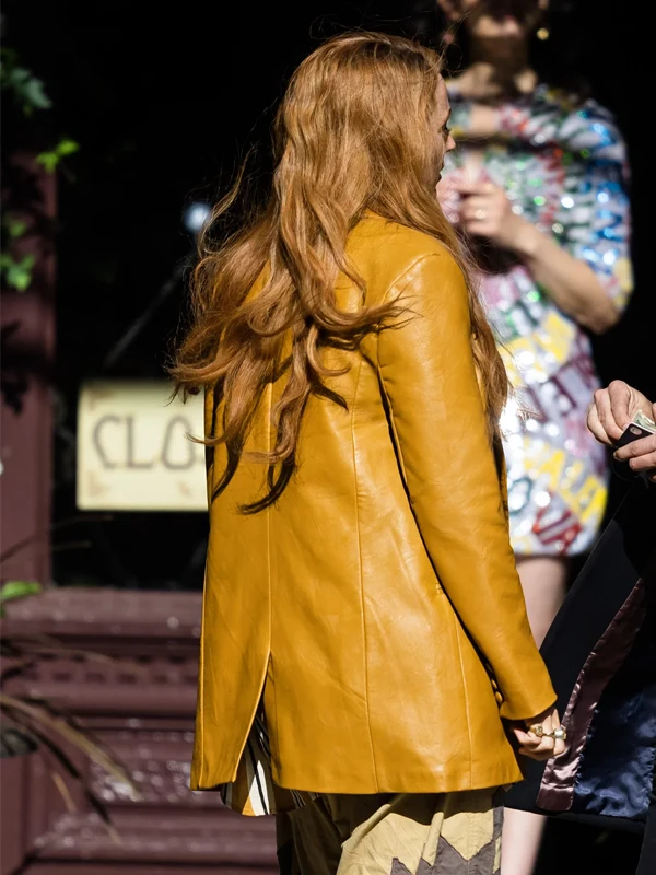 It Ends With Us Mustard Leather Coat Blake Lively