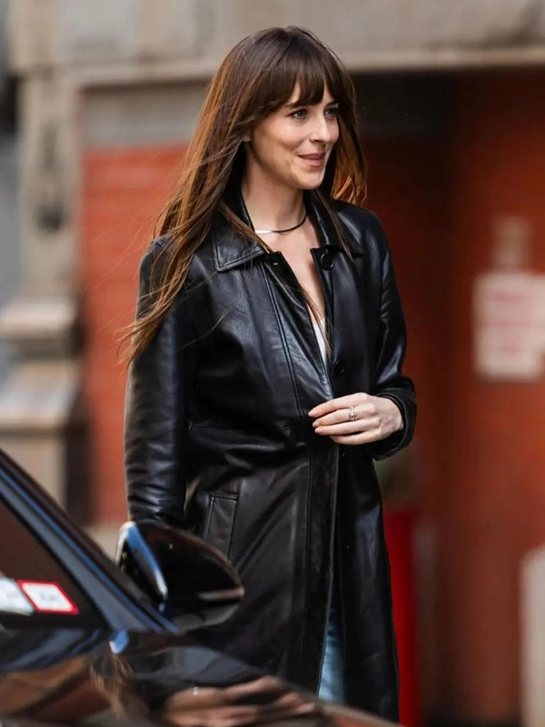 Materialists Black Leather Coat Dakota Johnson