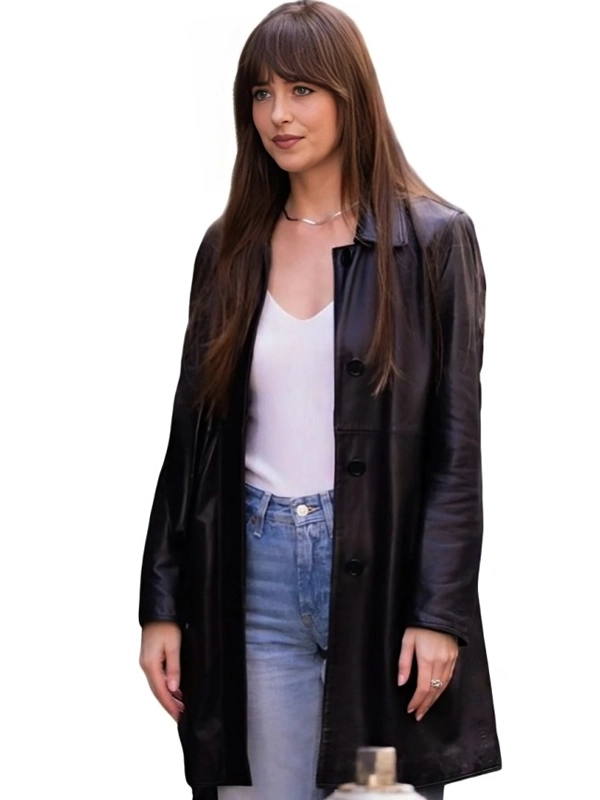 Materialists Dakota Johnson Black Leather Coat