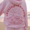 PINK PALM PUFF CHASING SUNSET PULLOVER HOODIE