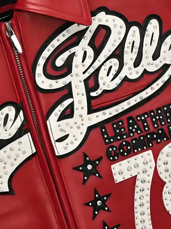 Pelle Pelle Red Encrusted Varsity Leather Jacket