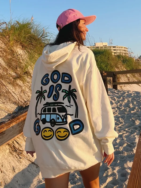 Puff Print God Is Good White Hoodie