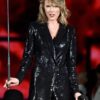 Taylor Swift Sequin Black Leather Blazer Jacket