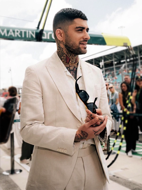 Zayn Malik Beige Suit F1 Miami Grand Prix