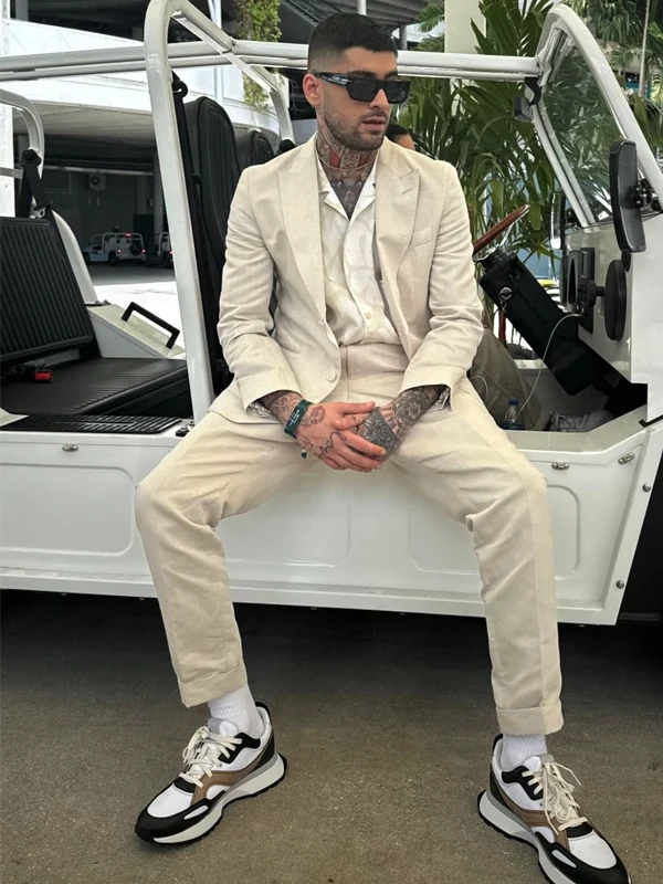 Zayn Malik Miami GP Beige Suit