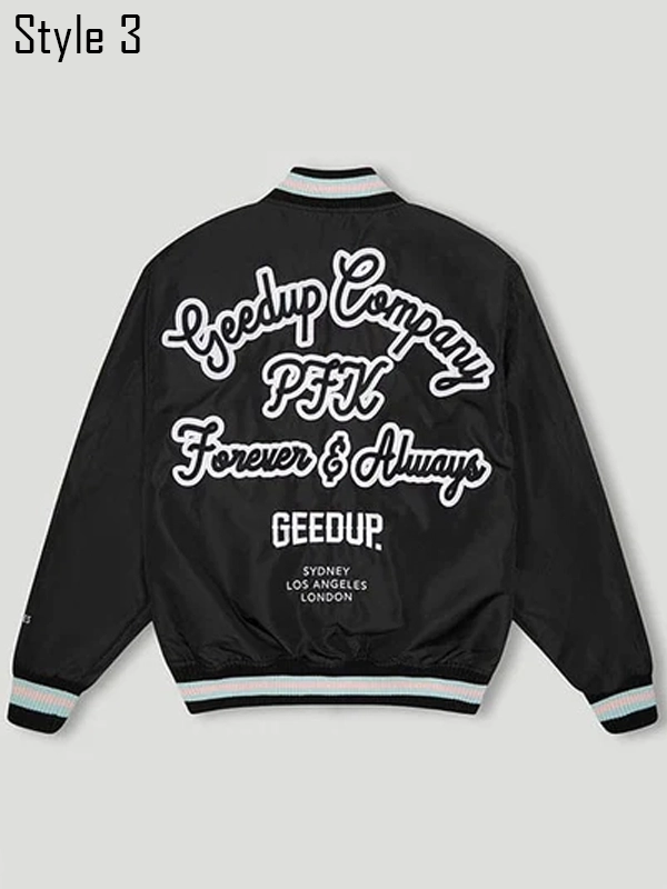 geedup company black varsity jacket