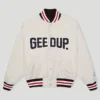 geedup company white varsity jacket