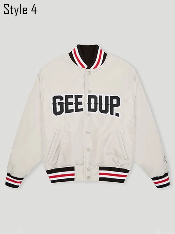 geedup company white varsity jacket