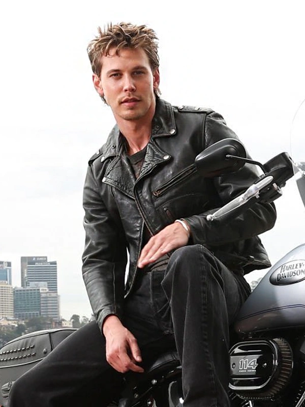 Austin Butler The Bikeriders Press Conference Black Leather Jacket