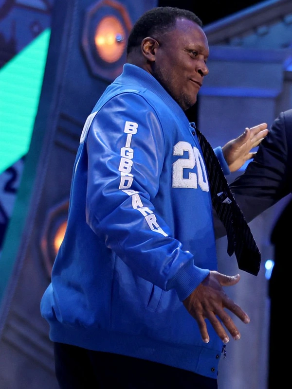 Barry Sanders Detroit Lions Blue G.O.A.T Varsity Jacket