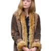 A Complete Unknown Elle Fanning Brown Fur Suede Jacket