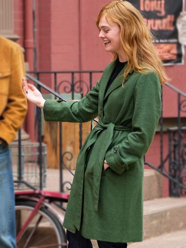 A Complete Unknown Elle Fanning Green Wool Coat