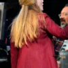 A Complete Unknown Elle Fanning Maroon Coat