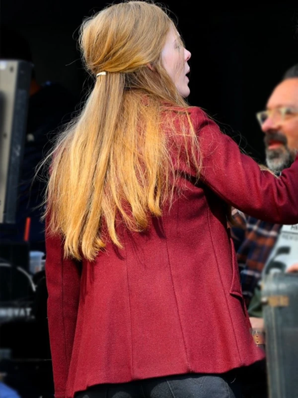 A Complete Unknown Elle Fanning Maroon Coat