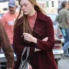 A Complete Unknown Elle Fanning Maroon Coat