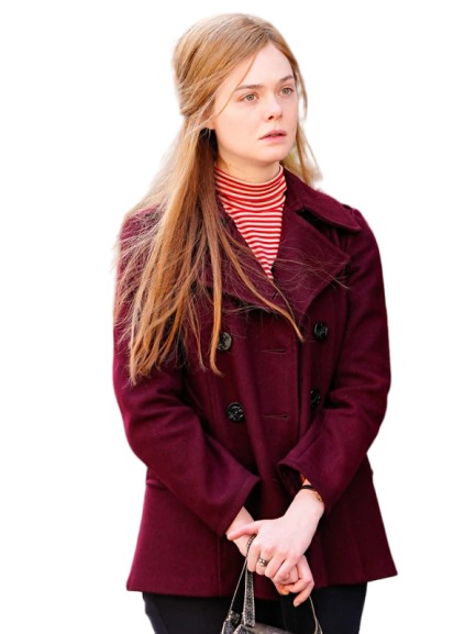 A Complete Unknown Elle Fanning Maroon Pea Coat