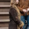 A Complete Unknown Sylvie Russo Brown Suede Shearling Jacket