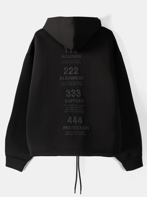 Bershka Zip-Up Slogan Hoodie Black