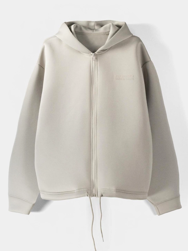 Bershka Zip-Up Slogan Hoodie