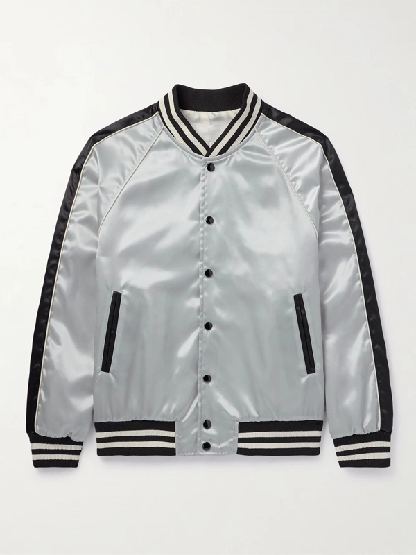 CELINE HOMME Striped Satin Bomber Jacket