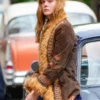 Elle Fanning A Complete Unknown Brown Fur Suede Jacket