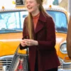 Elle Fanning A Complete Unknown Maroon Double Breasted Coat