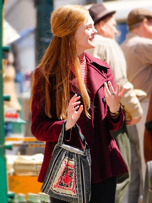 Elle Fanning A Complete Unknown Maroon Pea Coat