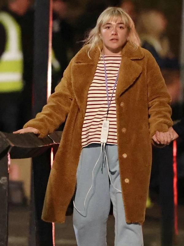 Florence Pugh We live in Time Brown Shearling Coat