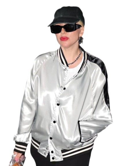 Lady Gaga Silver Metallic Bomber Jacket