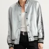 Lady Gaga Silver Metallic Striped Bomber Jacket