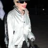 Lady Gaga Silver Metallic Striped Varsity Jacket