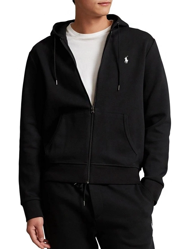 Polo Double Knit Full Zip Hoodie Black