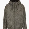 Water-repellent hooded blouson jacket with a camouflage pattern