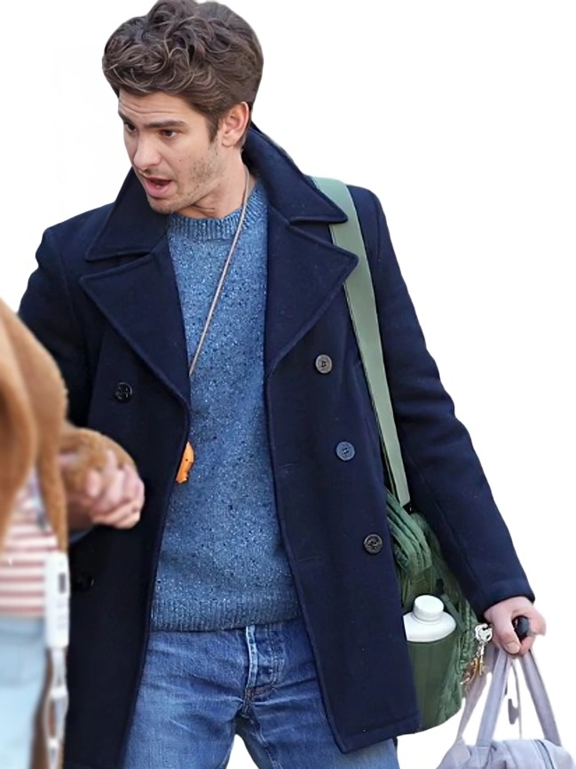 We Live in Time Andrew Garfield Blue Pea Coat