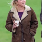 We live in Time Florence Pugh Brown Shearling Jacket