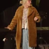 We live in Time Florence Pugh Brown Shearling Coat