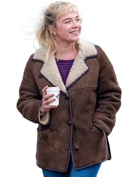 We live in Time Florence Pugh Brown Shearling Jacket