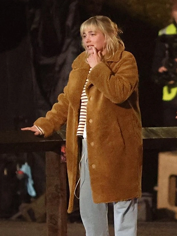 We live in Time Florence Pugh Shearling Coat