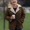 We live in Time Florence Pugh Suede Brown Shearling Jacket