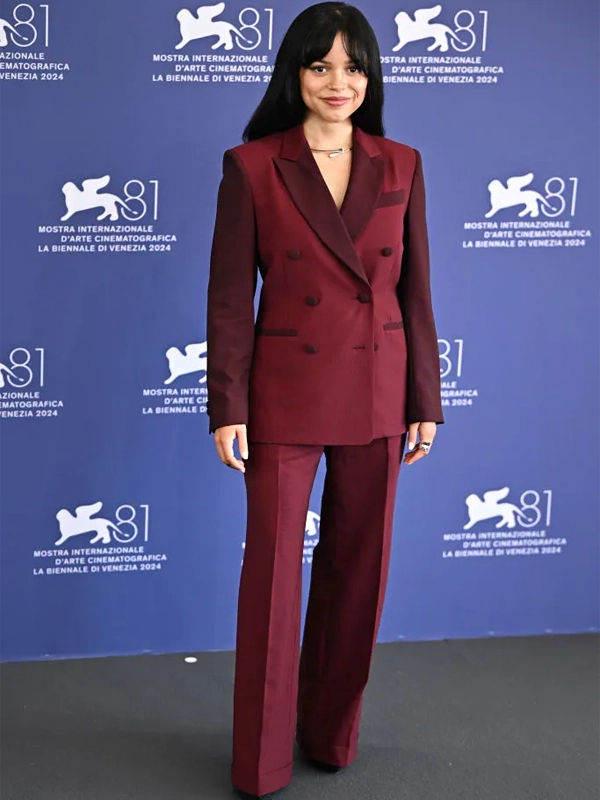 2024 Venice Film Festival Jenna Ortega Maroon Suit